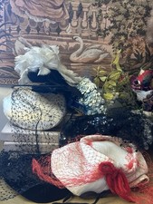 Lot of 7 Vintage 1940s Pillbox Hats Velvet Veiled Black  Cream Millinery unique