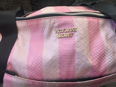 Victoria's Secret Signature Stripe Weekender Bag, Travel Iconic Pink