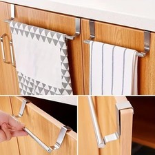 2pcs Stainless Steel Kitchen Towel Holder, Silver Over-the-Door Towel Bar