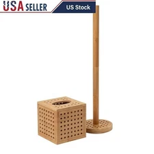 Lattice Tissue Box Cover & Toilet Paper Holder Set Bamboo Bathroom Storage New