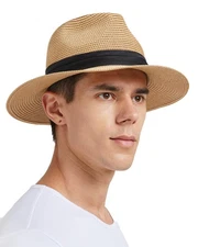 Zylioo XXL Oversize Straw Panama Hats,Fedora Beach Sun Hat for Big Heads,Wide...