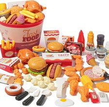 80 Pcs Pretend Play Food Toy for Kids Kitchen Aged 3 4 5, Fast Food Set with