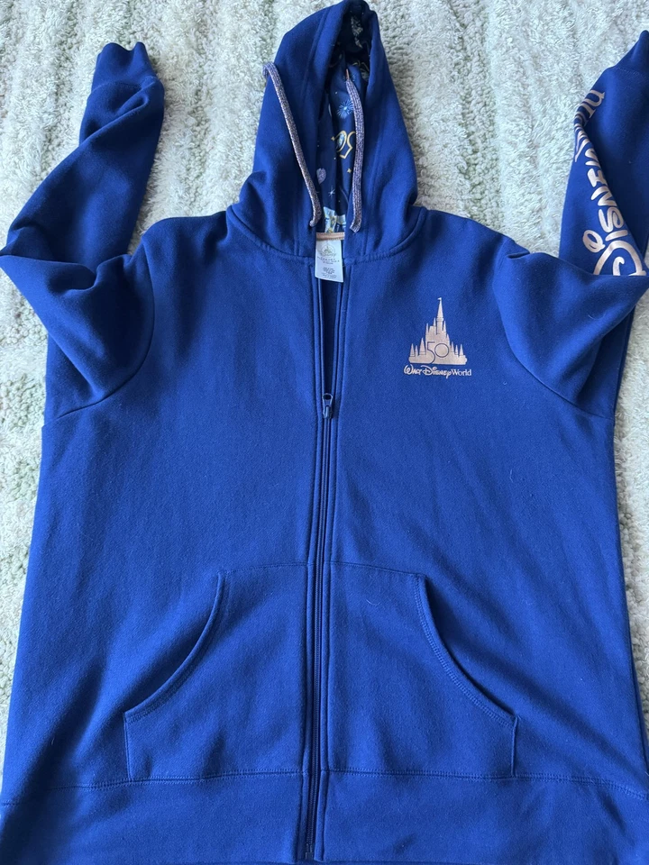 Disney Walt Disney World Sudadera con Capucha Mujer XL Azul 50 Aniversario Cremallera Completa Mickey Foto 3 de 4