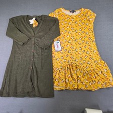 Trixxi Girl Mustard Yellow Floral Dress  Olive Green Cardigan Set Girls Lg NWT