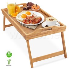 Bamboo Wooden Bed Tray with Handles Folding Legs Serving Breakfast Lap Table