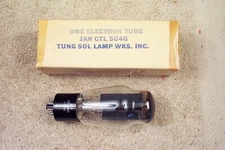 1, NEW, Tung Sol USA 5U4G, VT-244, black plate, hanging fil., top getter, 5U4GB
