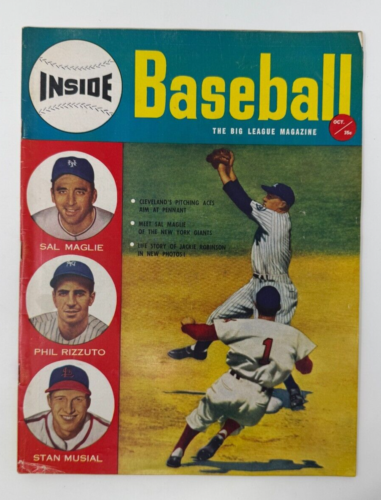 1952 Oct Inside Baseball Magazine:Maglie,Rizzuto,Musial on Cover