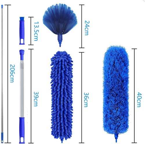 Staubwedel Teleskop bis 245 cm, Mikrofaser Duster biegbar, waschbar, blau 6 - Bild 5 von 5