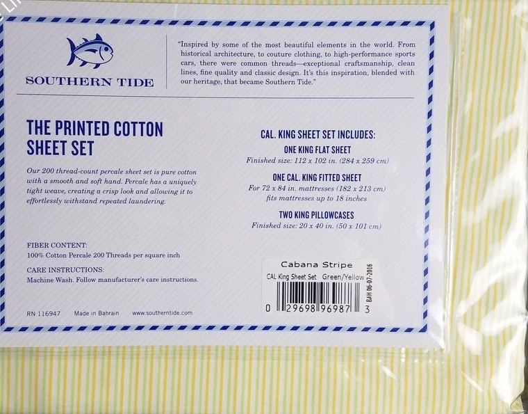 NUEVO JUEGO DE SÁBANAS SOUTH TIDE CABAÑA RAYAS CALIFORNIA KING SIZE RAYAS VERDES Foto 3 de 4