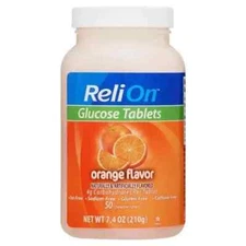 Relion Glucose Tablets, Orange Flavor, Fat-Sodium-gluten-caffeine Free, 50 Count