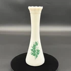 Vintage Milk Glass Vase with Green Ivy Design Bud Vase Excellent Condition