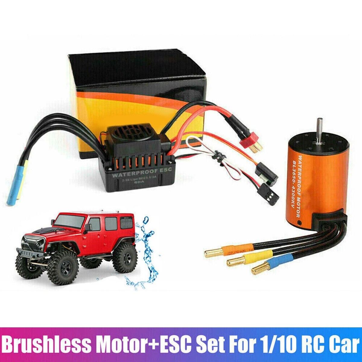 Combo Moteur 3650 4300KV Et ESC 60A étanche – Hobbyfans – Pour Voiture 1/10 RC