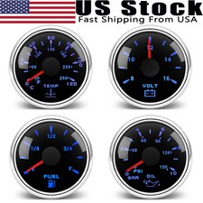 4 Gauge Set 52mm Fuel Level 240-33ohm Oil Pressure Water Temp Volt Gauge Us