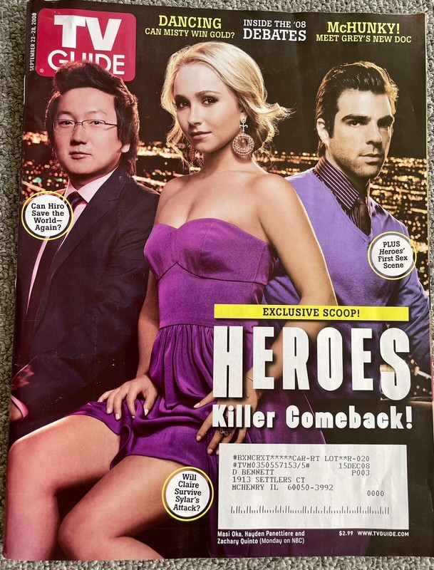 HEROES TV Guide Sept 2008 Masi Oka Hayden Panettiere Zachary Quinto Kevin McKidd