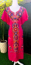 Vtg Pink Embroidered Butterfly Floral Oaxacan Mexican Dress