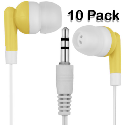 Pack of 10 Yellow/White 3.5mm Headphones / Earbuds - Individually Bagged
