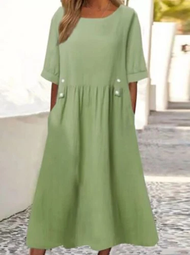2023 kurzärmeliges Damenkleid aus Baumwolle Leinen Sommerkleider Midi Maxi Boho Freizeitkleid - Bild 11 von 18