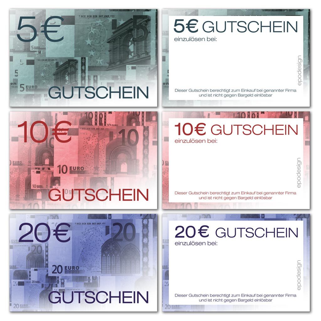 90 Geldgutscheine 3fach sortiert "5€, 10€, 20€" Gutscheinkarte