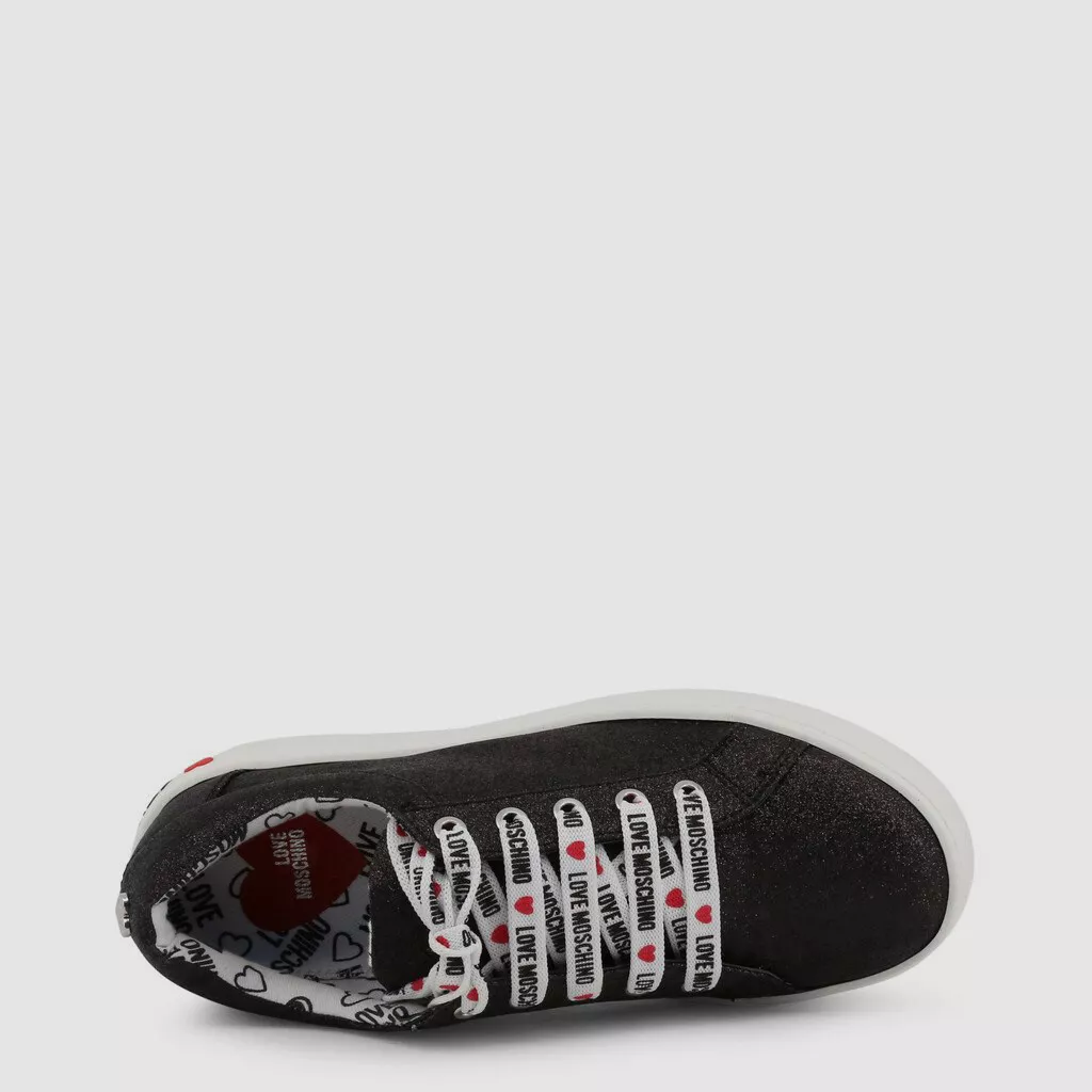 299 Love Moschino Women s Black Glitter Lace Up Sneakers Shoes Size 35 US 5