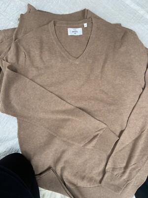 C&A The Basics Men's 100% Cotton V-Neck Jumper -  Size M - LIGHT BROWN