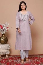 Beautiful cotton Fabric printed state kurti with embroidery work with cotton