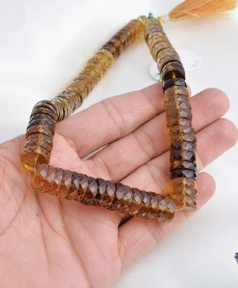 Neumático facetado sombreado cuarzo cerveza 1 hilo piedras preciosas Foto 2 de 4