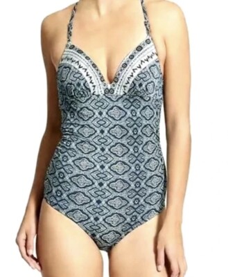 Athleta Swim Aqualuxe One Piece Swimsuit Jacquard Paradise Print Women’s  Size XL