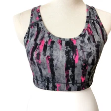 Sports Bra Sz M Layer 8 Gray Black Pink Athletic Wireless Splatter Design Yoga