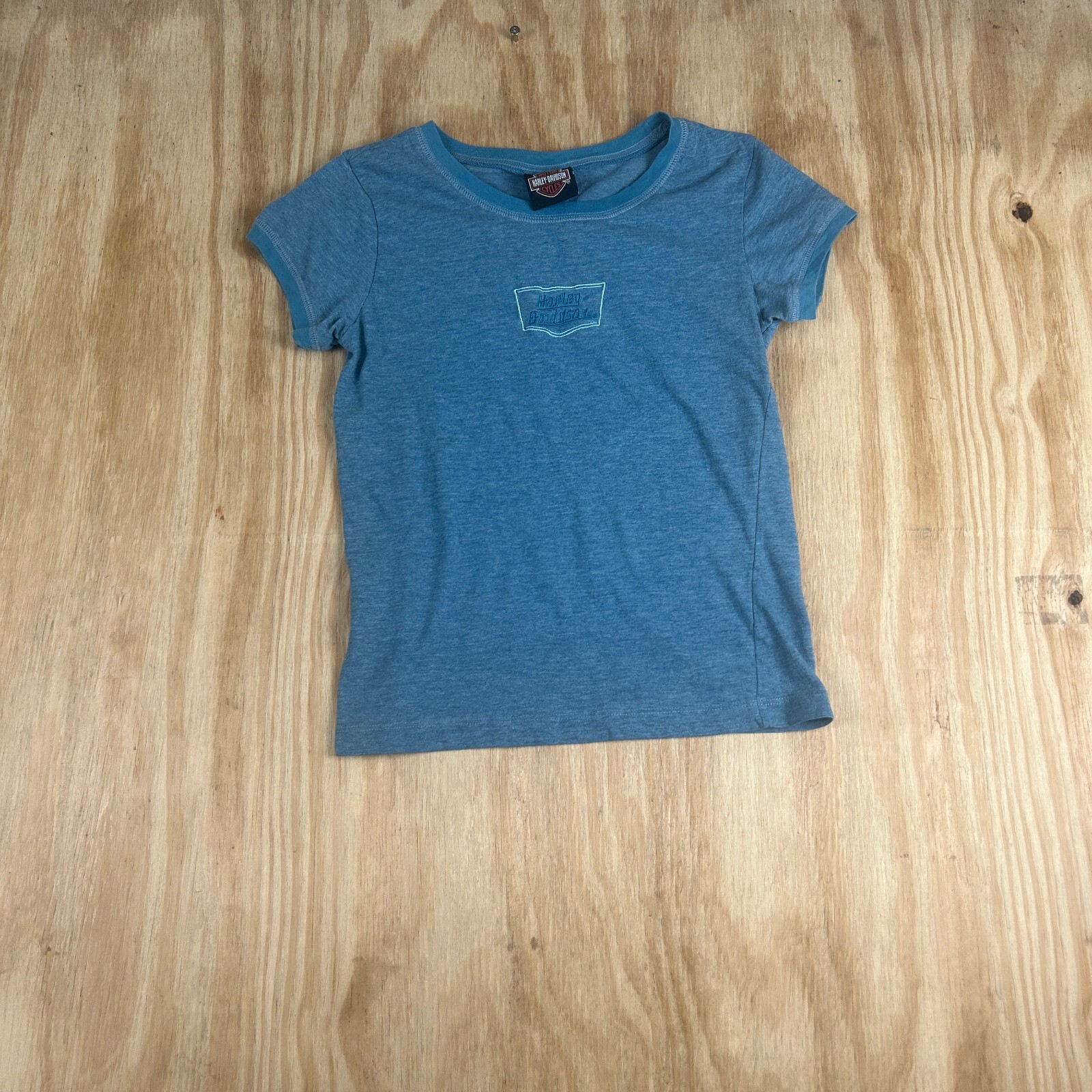 Harley Davidson Embroidered Des Moines IA Short Sleeve Womens Shirt Size XS Blue