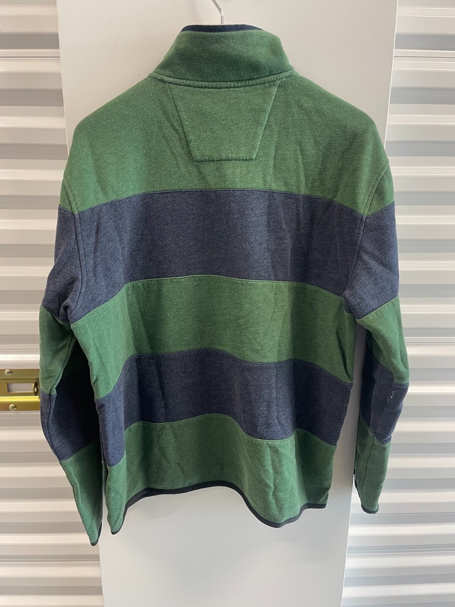 VTG 90S Y2K NAUTICA BLUE GREEN STRIPE BOATING QUARTER ZIP SWEAT