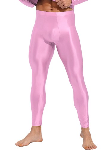 AU Men's Oil Glossy Compression Pants Solid Color Yoga Workout Tights Trousers - Picture 31 of 93