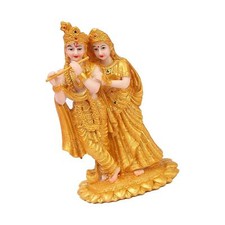 Hindu Radha Krishna on Lotus Statue 4x3x7.4inch Altar Shrine