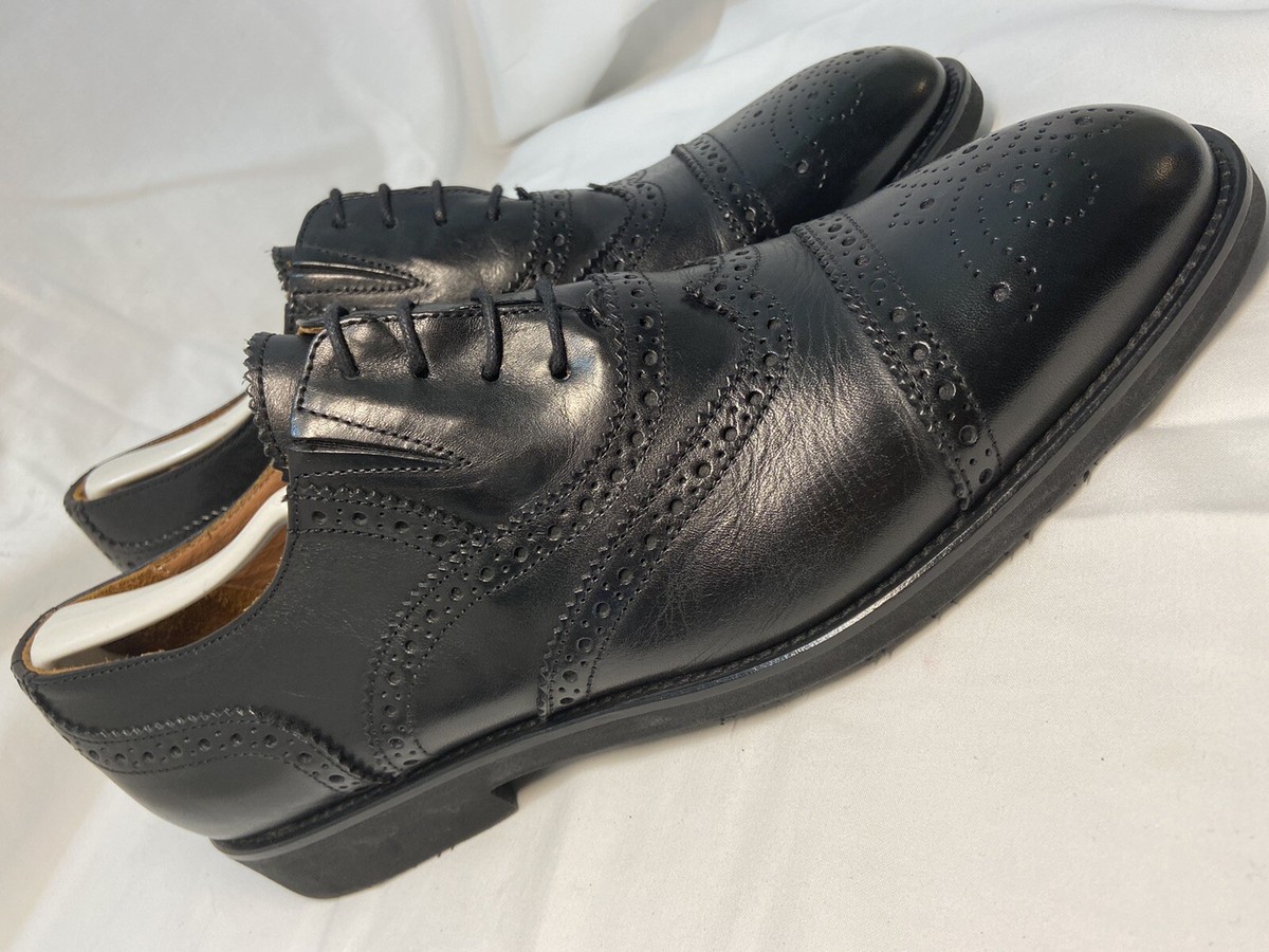 MIKE KONOS Italy Cap Toe Wingtip Oxford Black Leather Men