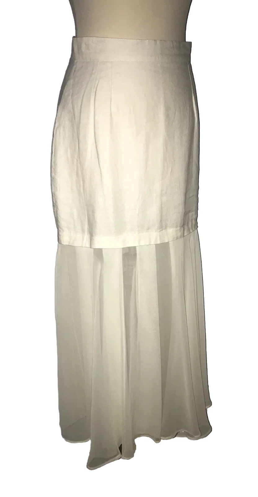 Vintage Marina Sitbon Pour Kamosho Skirt 38 Linen Cream Long Floaty Sheer 1990s