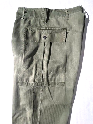 Vtg 40s WWII HBT US Army Herringbone Twill Cargo Field Pant sz 34 