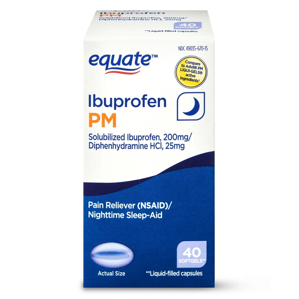 Equate Eq Ibuprofeno Pm Analgésico - Ayuda para dormir nocturno - 25 mg - 40 unidades Foto 2 de 4