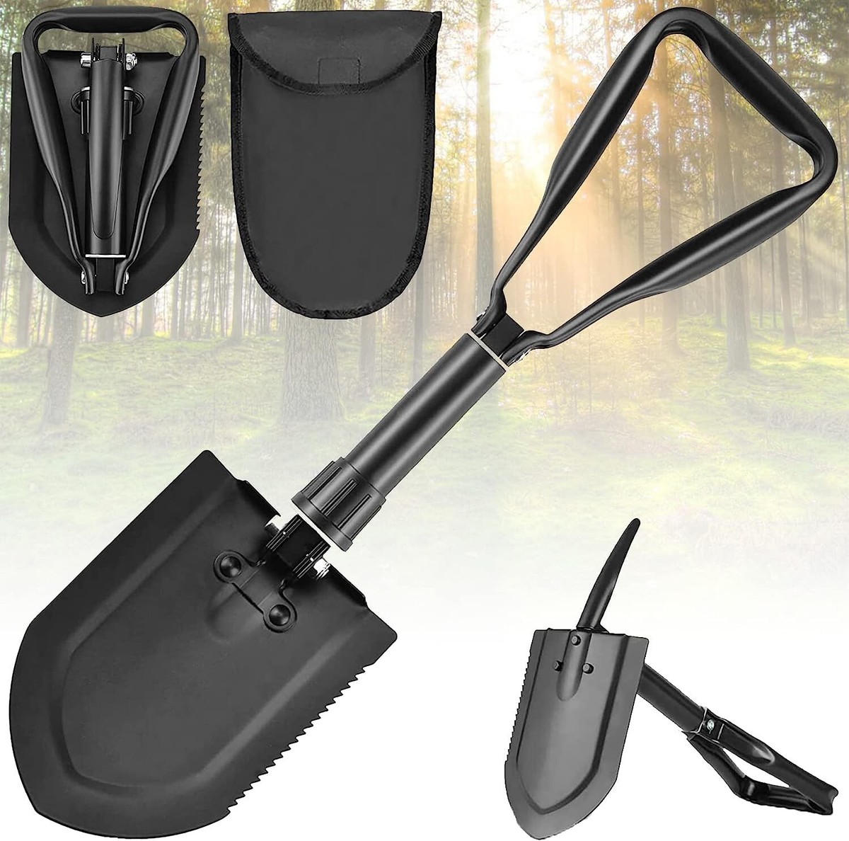 Pelle Pioche Scie Portable Pelle Pliante 3-en-1 Multifonction - Camping, Jardin, Survie - Avec Sac De Transport Outil Camping Survie