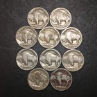 (10) Buffalo Nickel 5 Cents Coins Worn Dates Flat Ground