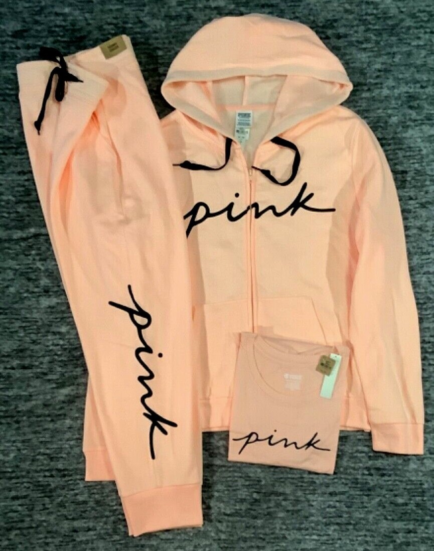 Victoria's Secret Pink Full Zip Hoodie + Tee Shirt + Pants Set
