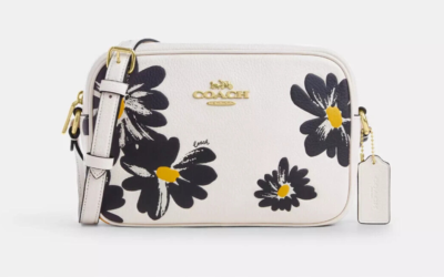 Coach Chalk Multi Floral Print Jamie Refined Pebble Leather Camera