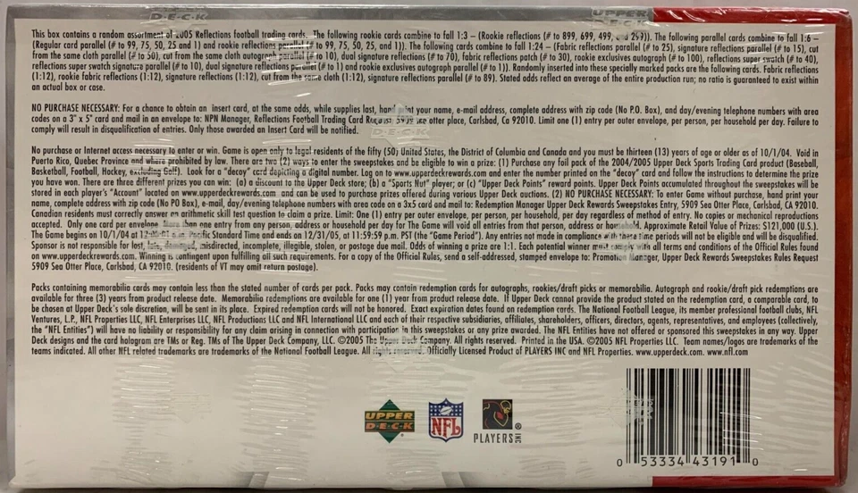 2005 UPPER DECK REFLECTIONS NFL FOOTBALL HOBBY BOX AARON RODGERS RC NEW SEALED - Image 2 of 2