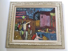 ANTIQUE CIRCUS CARNIVAL OIL PAINTING AMUSEMENT PARK MODERNISM EXPRESSIONISM