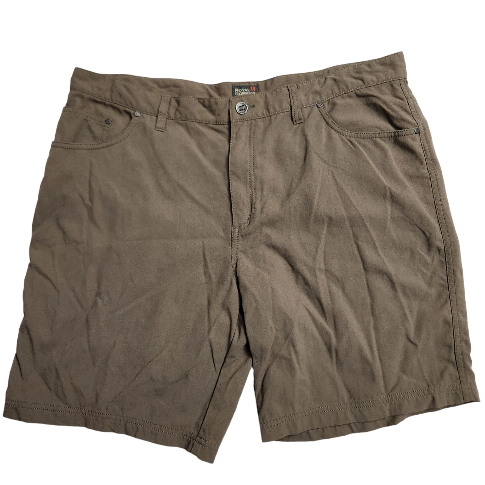 Royal Robbins Mens Size 40 Hiking Nylon Green Brownish Flat Front Shorts