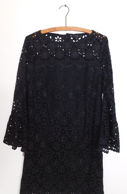 J Crew Black Eyelet Bell Sleeve Dress Button Closure Tall T2 T 2 | eBay