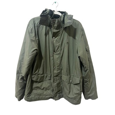 Timberland Mens Large Olive Green Field Jacket Hooded Utility Outdoor Coat