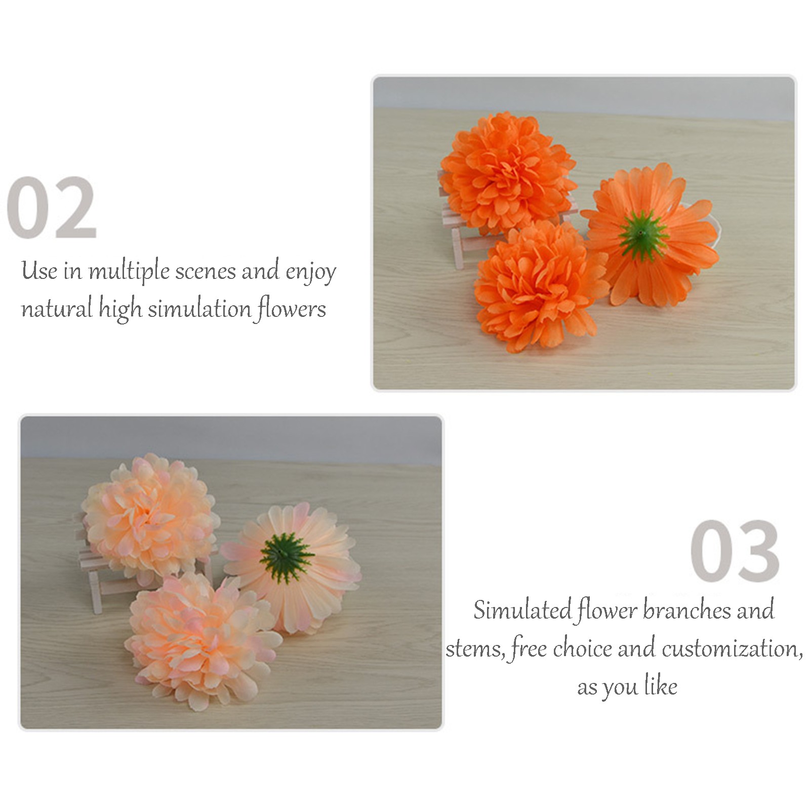 50pcs Artificial Marigold Flowers Fake Flower Heads Garland For Wedding Home Chr