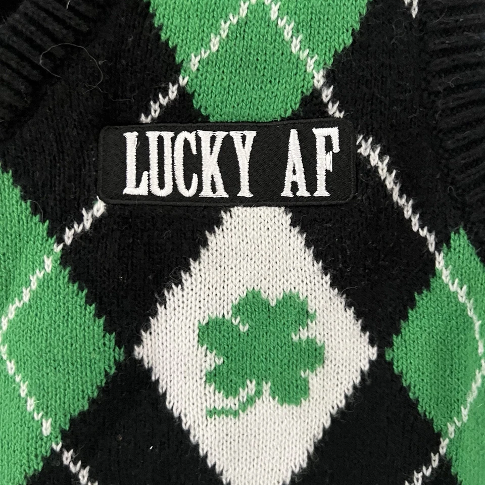 Chaleco Suéter Tejido Trébol Spencers Lucky AF Argyle Día de San Patricio Mujer’s M Foto 3 de 4