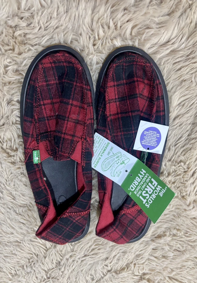 Sanuk выбрать карман клетку плоский поскользнуться на туфли мокасины женский размер 9 красный черный - Изображение 3 из 4