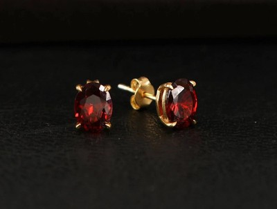 Lab Created Red Garnet 2Ct Oval Cut Women's Stud Earring 14K Yellow Gold Plated
