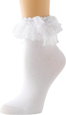 Lace Ruffle Ankle Socks for Women with Bow - Frilly Lace Design